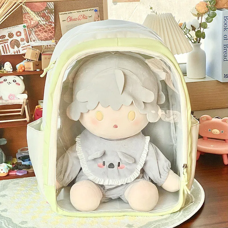 Dolls Clothes Bag Portable and Transparent Backpack for 40cm Idol Cotton Doll Outfit Accessories Girls Fans Collection Gift