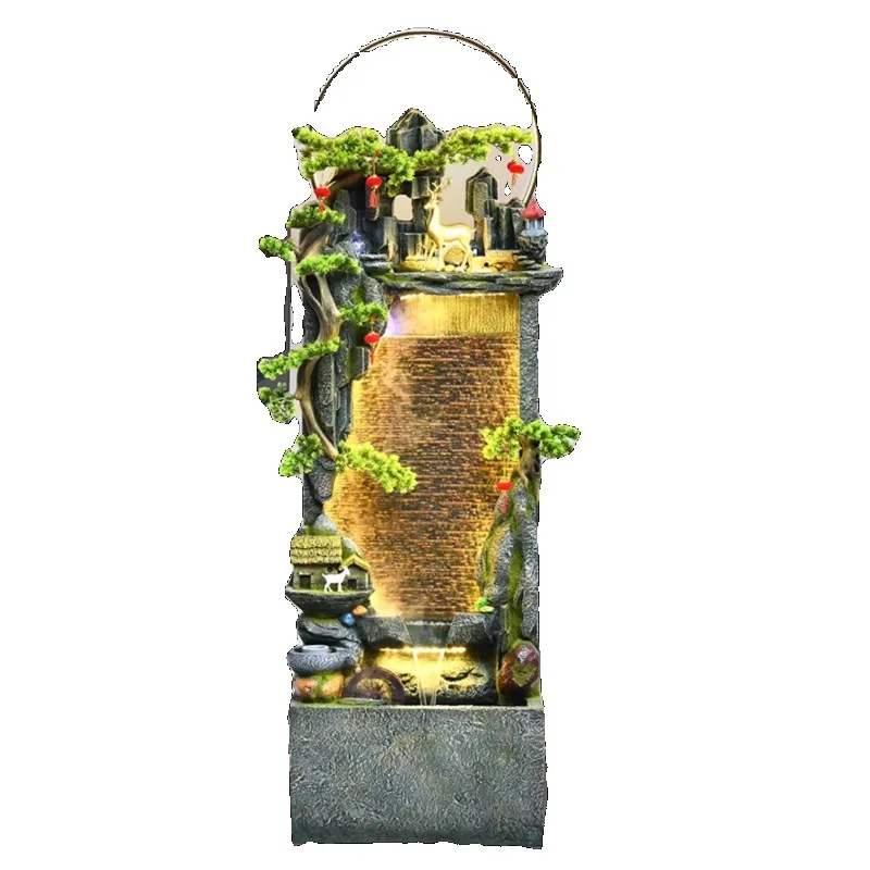 Rockery Flowing Fountain Curtain Wall Living Room Feng Shui Wheel Circulating Water Landscape Decoration