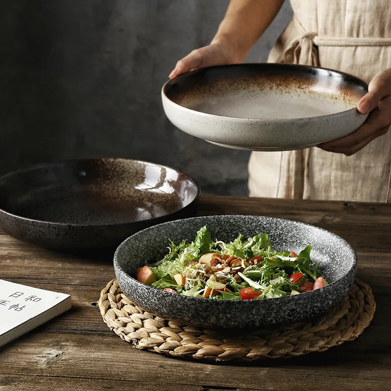 Japanese minimalist tableware ceramic dishes creative salad dishes deep disc household dishes online celebrity plate.