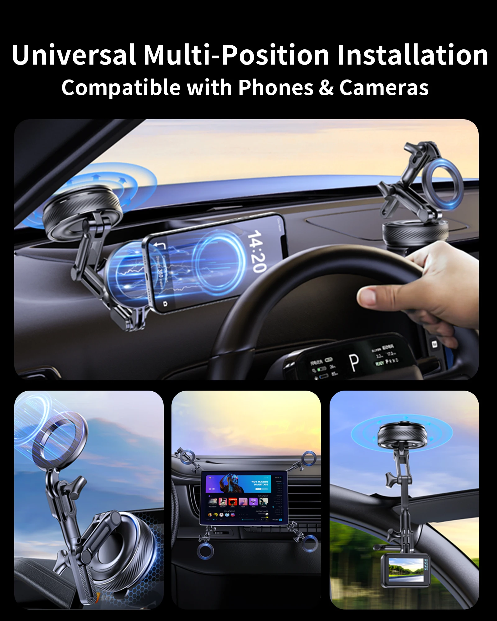 Eary Suction Cup Cameras Mount for GoPro Magnetic Phone Holder Stand for Dashboard for Insta360 X3 ONE RS DJI Action Record Vlog