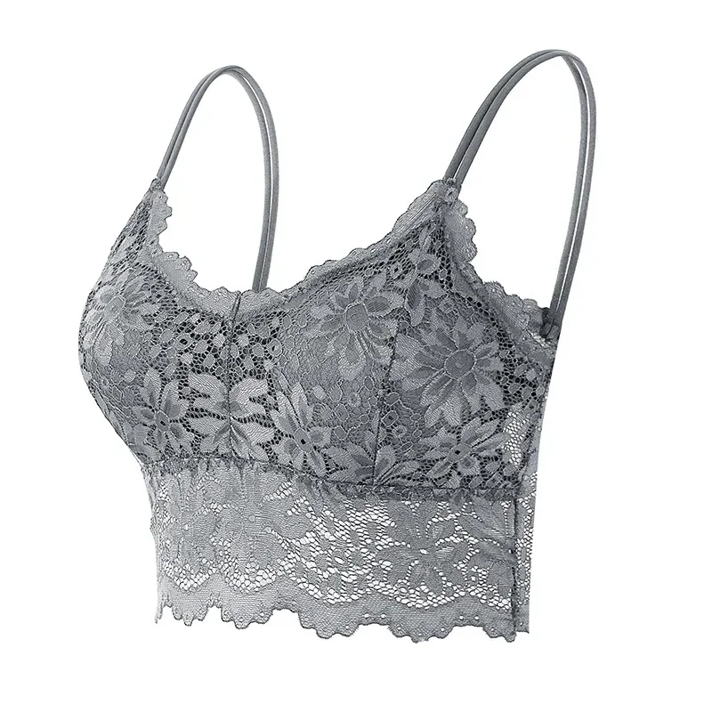 Women Sexy V Neck Bras Lace Vest Crop Top Wirefree Bra Female Underwear Seamless Push Up Bralette Chest Pad Tops