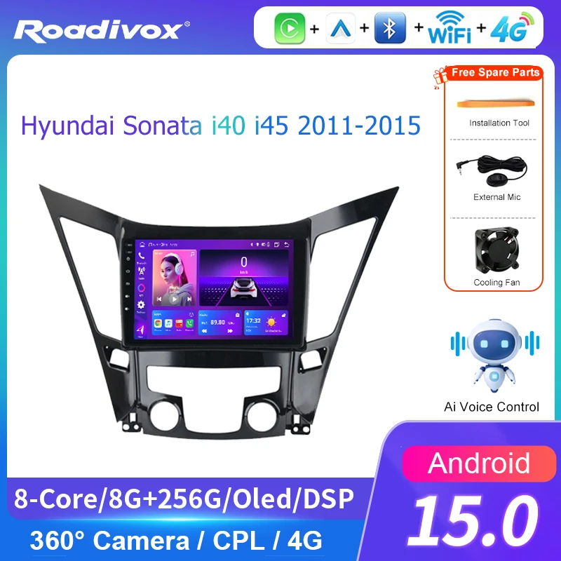 AI VOICE roadivox Android car radio for Hyundai Sonata i40 i45 2011 2015 GPS Navigation video Multimedia Player tape recorder