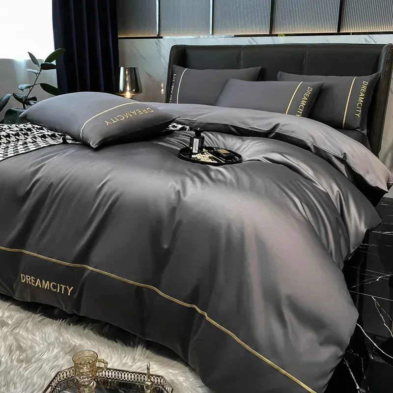 High grade light luxury long staple cotton satin cotton four piece cotton quilt cover sheet bedding comforter bedding sets