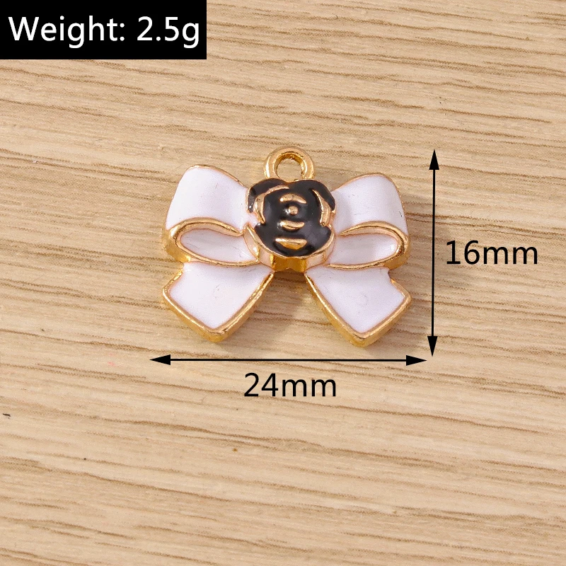Tusember 10 Stück zufällig gemischte Emaille-Anhänger mit Schleifenmotiv für Taschen und Schuhe, für die Schmuckherstellung, Ohrringe, Halsketten, DIY-Armbänder und Zubehör – Detail 16