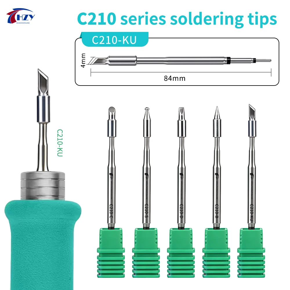 

HZY C210 Series Soldering Iron Tips C210-D/C/B/S/KU For T210/T26 Soldering Station Handle PCB IC Repairing Solder Iron Tip Tools