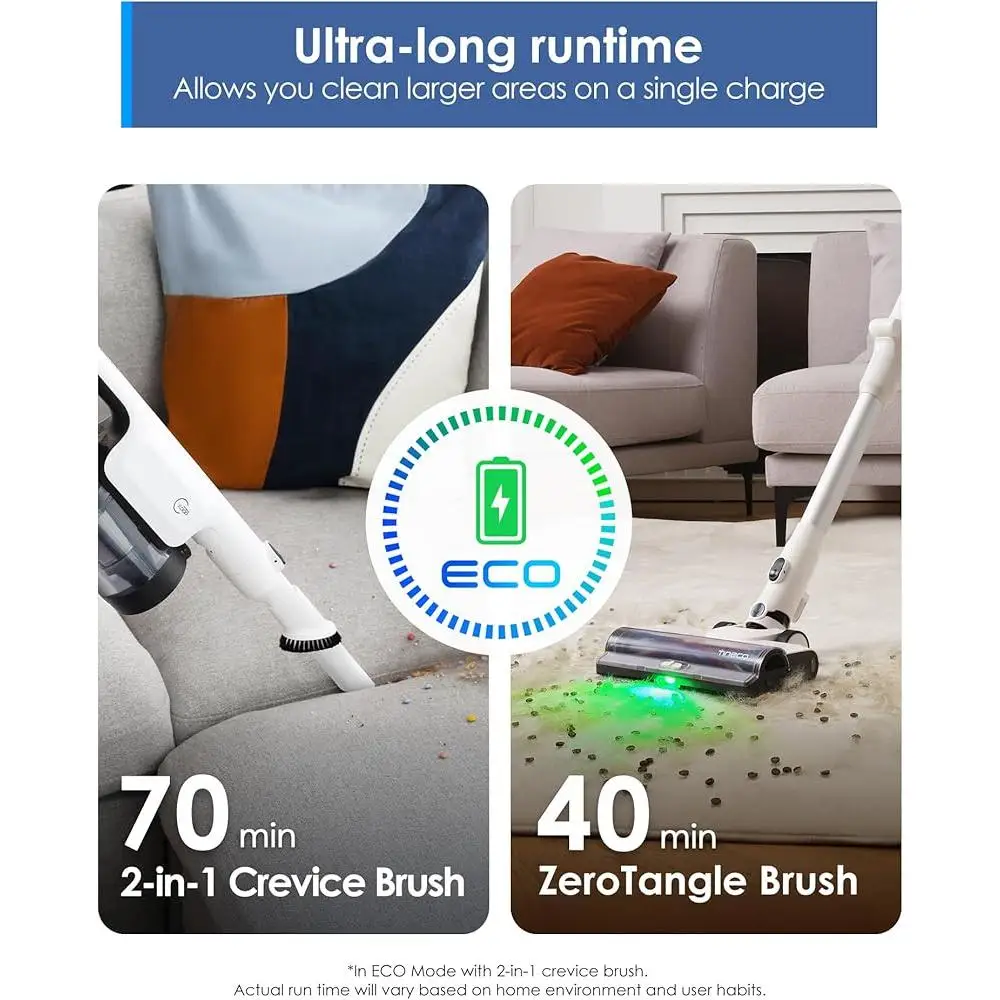 무선 스틱 진공 청소기 185W 흡입 70분 런타임 1L 쓰레기통 3DSense 파워 브러시 ZeroTangle 헤어 브러시 HEPA 필터