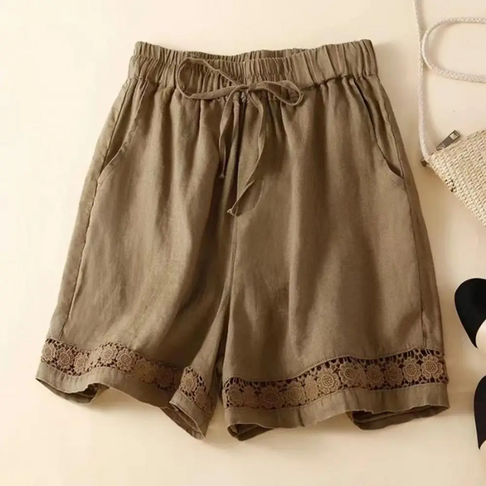

Women Loose High-waisted Shorts Wear-resistant Summer Shorts Boho Summer Shorts with Elastic Waist Floral Lace Detail for Comfy