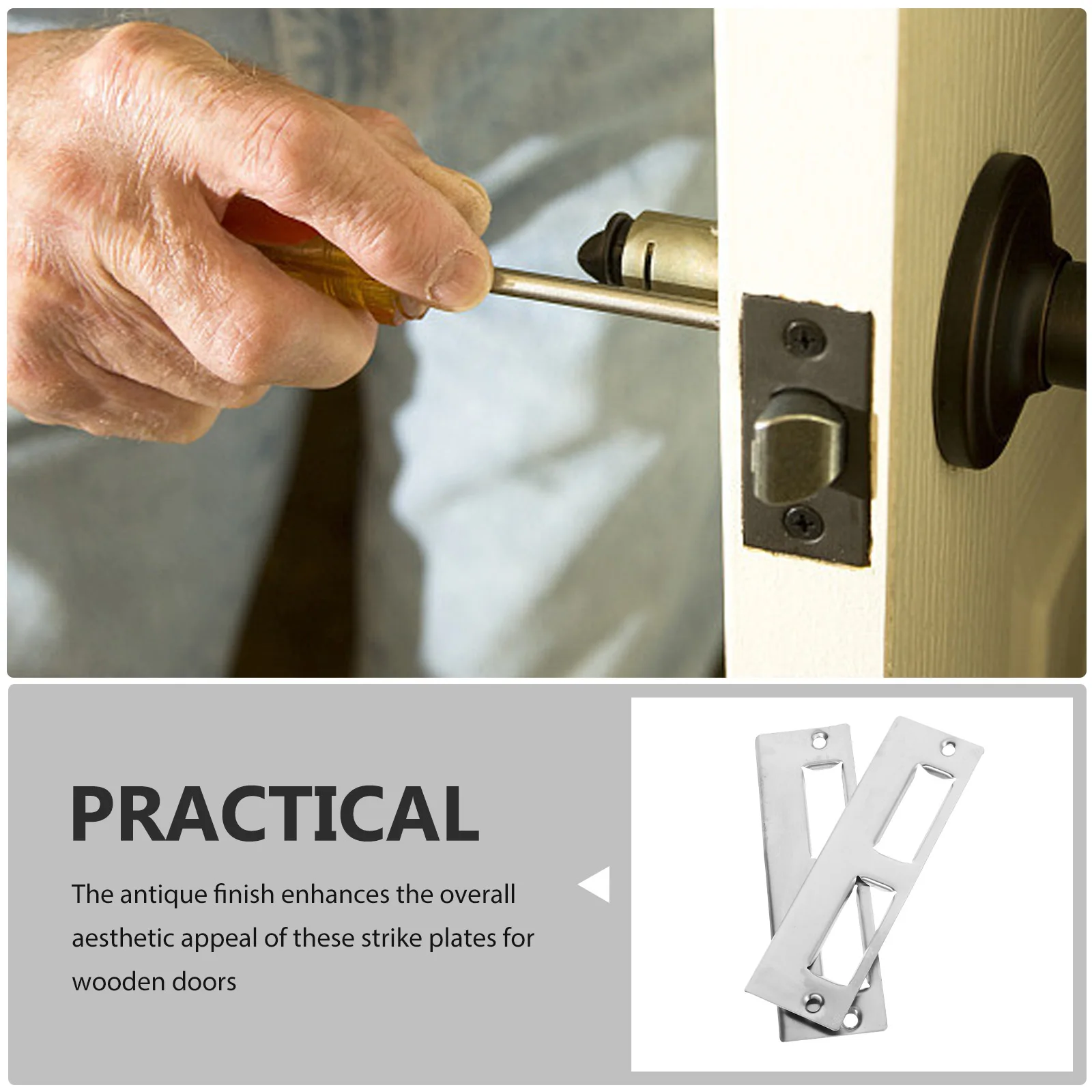 

2 set 2 Sets Lock Strike Deadbolt Reinforcement Door Back Plate Thickened Durable Metal Security Front Door Reinforcement Strike