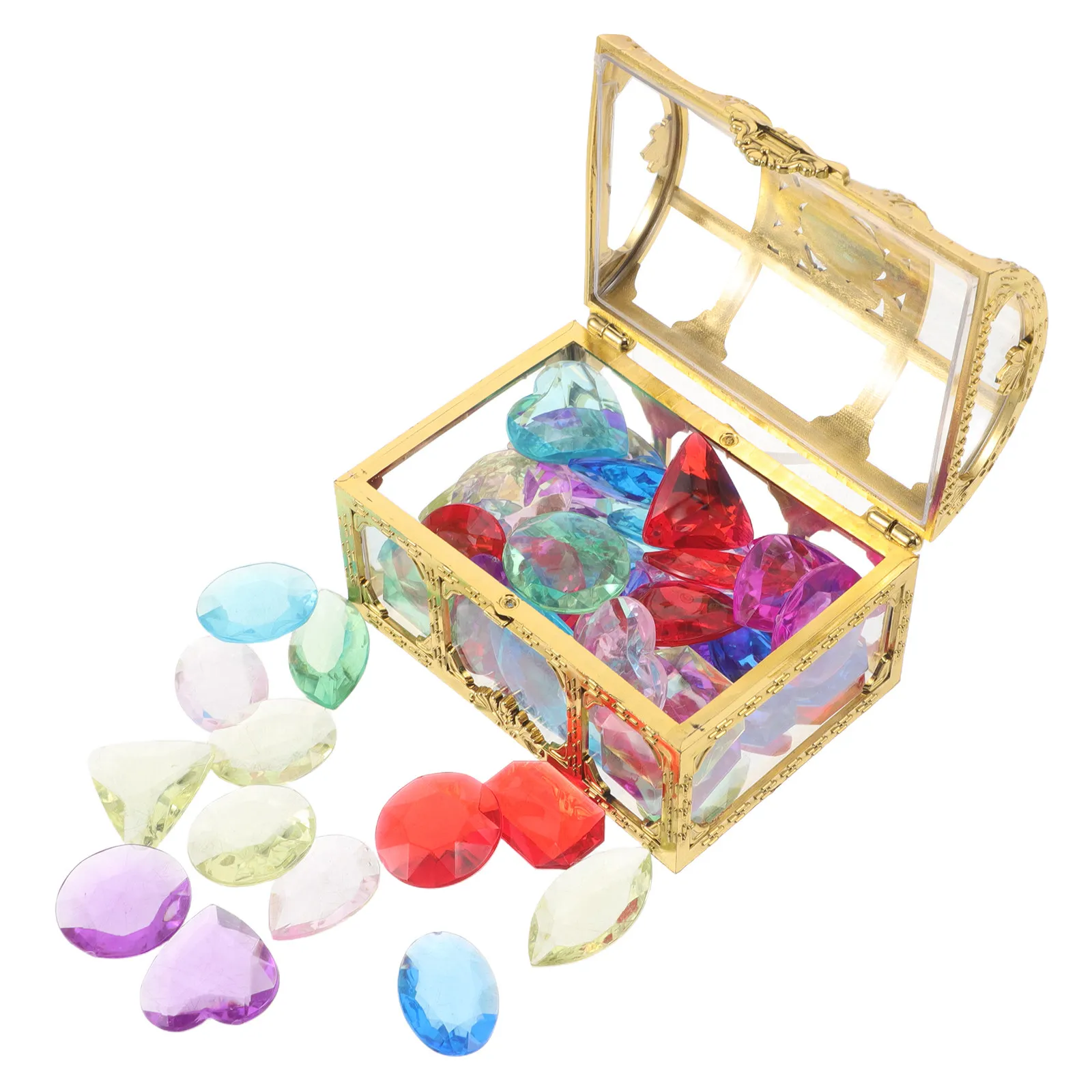 

1 Set Diving Gem Pool Props Retro Jewelry Box Pirate Treasure Box Chest Box With Colorful Diving Gemstone Vintage Treasure Box