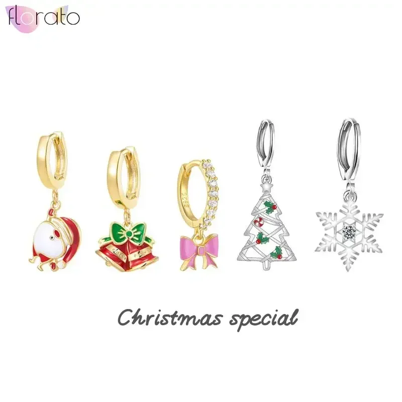

925 Sterling Silver Needle Christmas Special Pendant Hoop Earrings for Women Exquisite New Year Gifts Earrings Fashion Jewelry