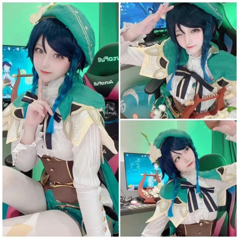 Genshin Impact Venti Cosplay Kostuum Uniform Anime Barbatos Cosplay Venti Pruik Halloween Kostuums voor Vrouwen Game Wendi Windy