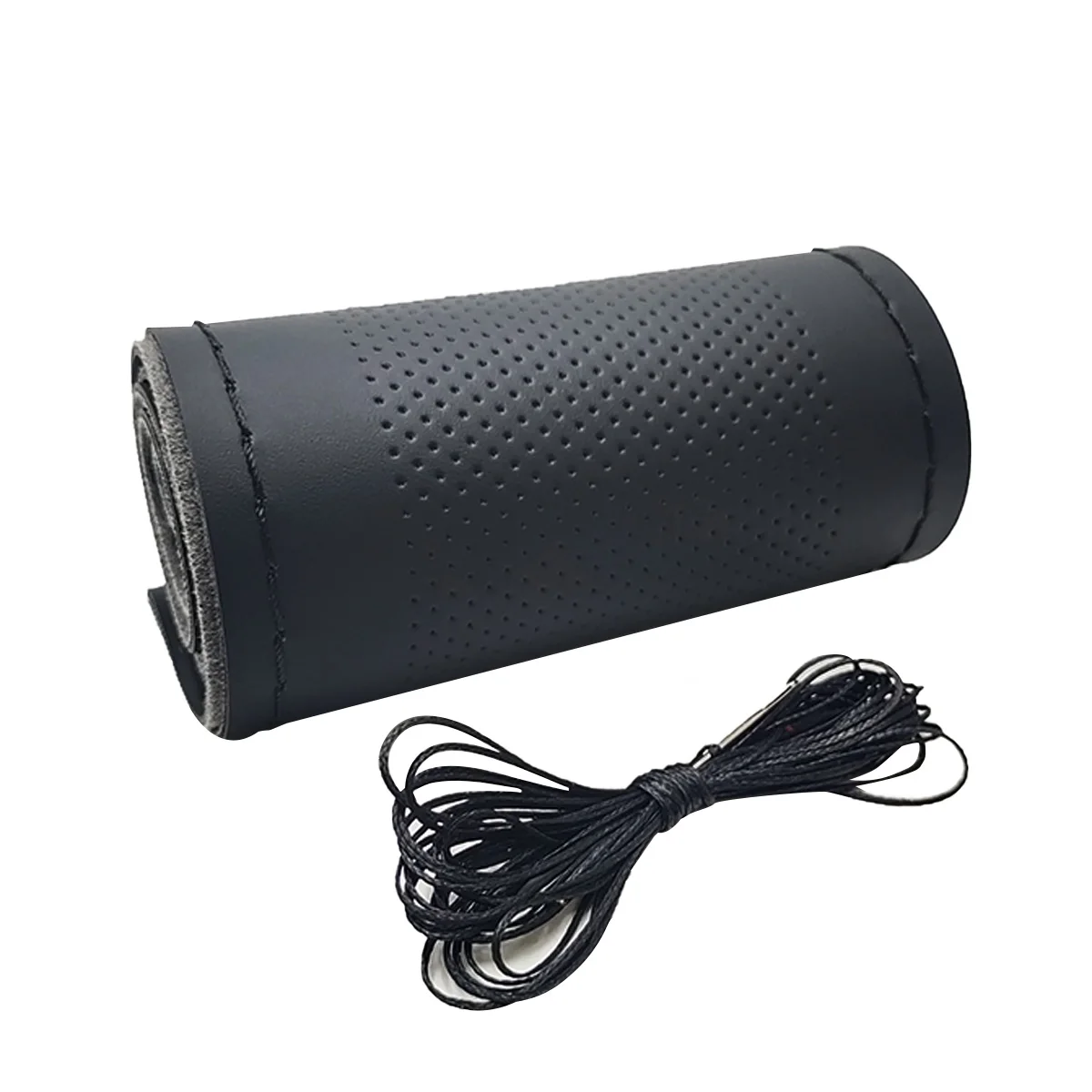 Universeller Leder-Auto-Lenkrad-Stich-On-Wrap-Cover, passend für 38 cm 14 Zoll DIY Nähen, atmungsaktiv und rutschfest, Schwarz, Grau, Beige – Detail 4
