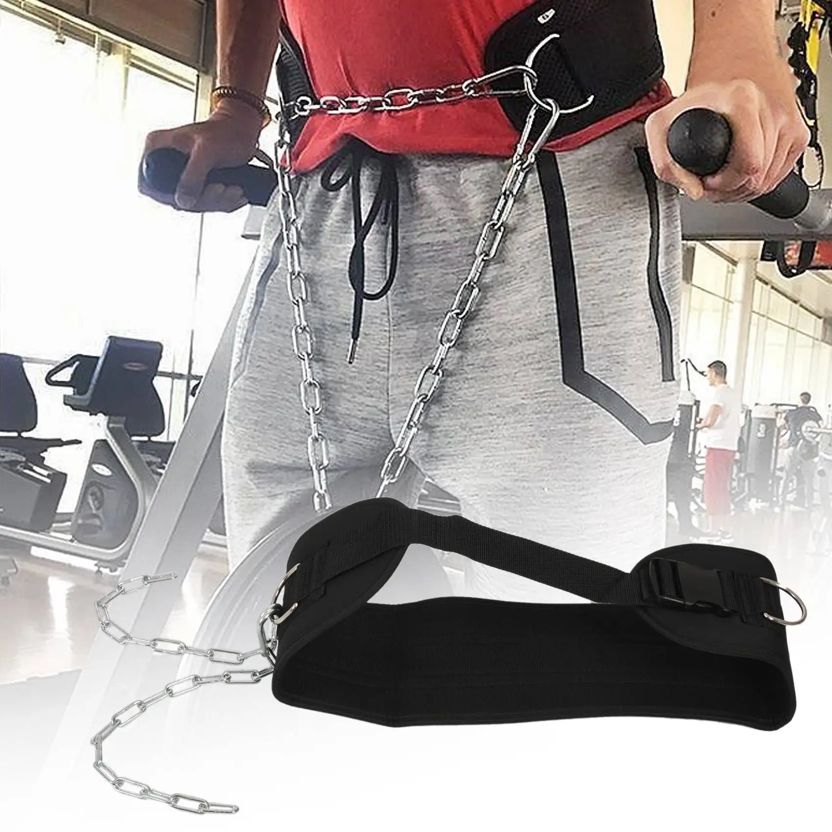 

YOE-xDip Belt with Chain Gym Belt Pull Up Belt with Buckle for Weightlifting Training Gym