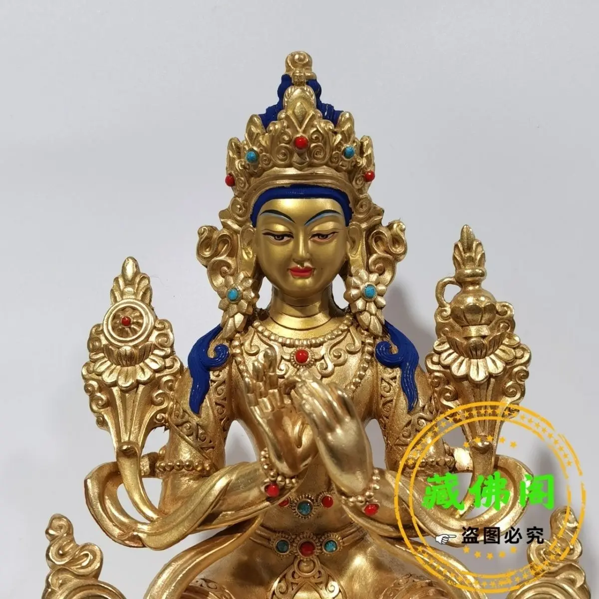 Seven-inch Maitreya pure copper precision work Tibetan gilded bronze statue Buddha home decoration Buddhist temple 21 cm Guanyin