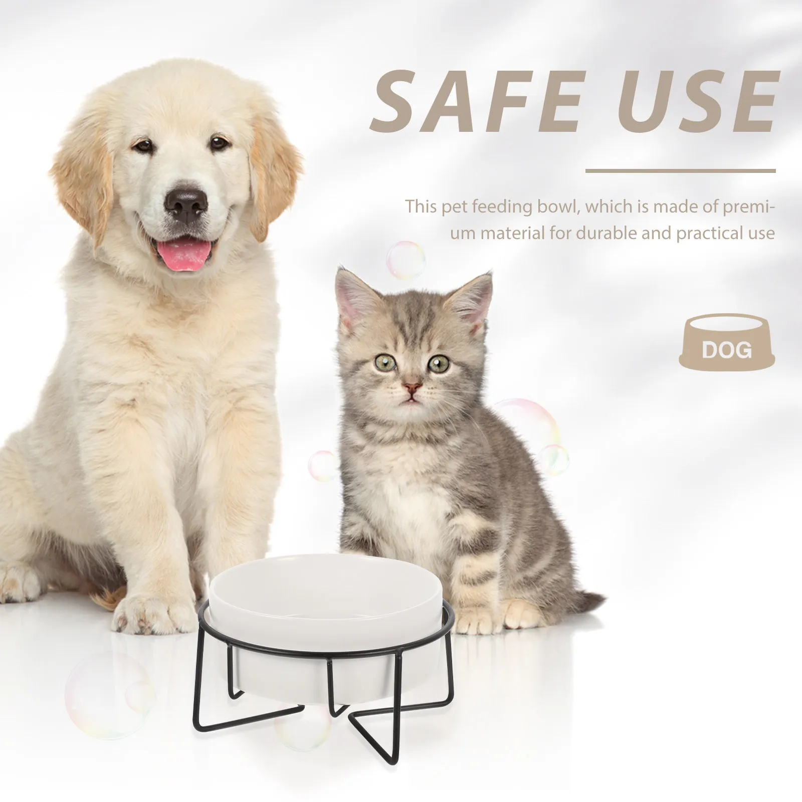 

1Set Metal Elevated Cat Bowl Neck Protection Raised Feeding Bowl Ceramic Pet Feeder Large Capacity for Puppies Cats