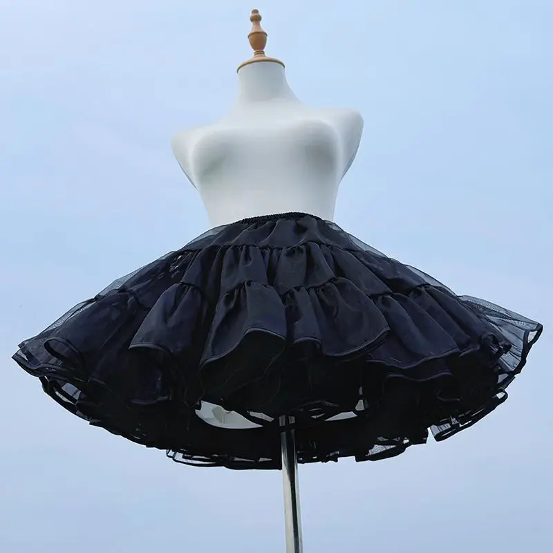 Kurzer Lolita-Petticoat, gewalttätiger Stil, ohne Knochen, weicher Mesh-Krinoline, flauschiger Pettiskirt für den Alltag, süße Lolita-Moderöcke, Schwarz – Detail 8