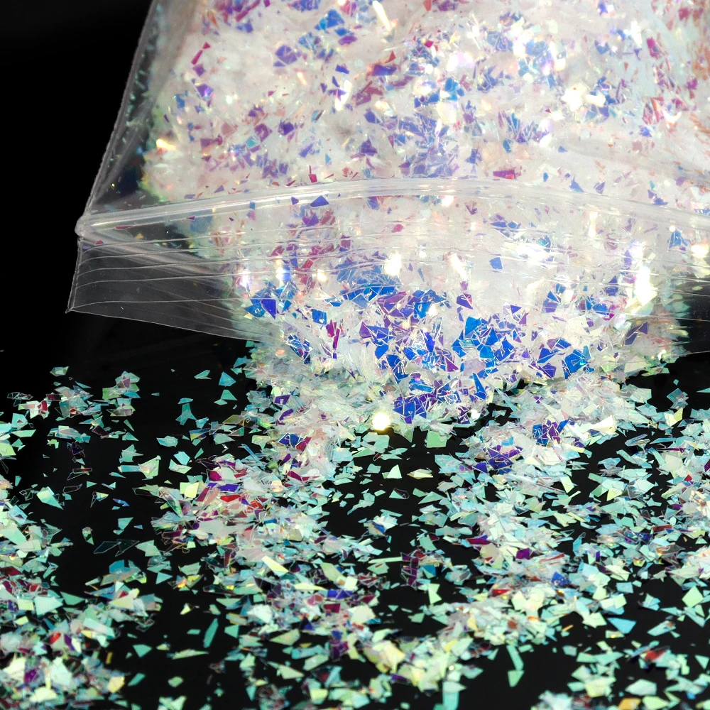 50g/봉지 6가지 색상 반짝이는 네일 아트 불규칙한 큼직한 스팽글 무지개빛 반짝이 인어빛 빛나는 글리터 플레이크 벌크 K3