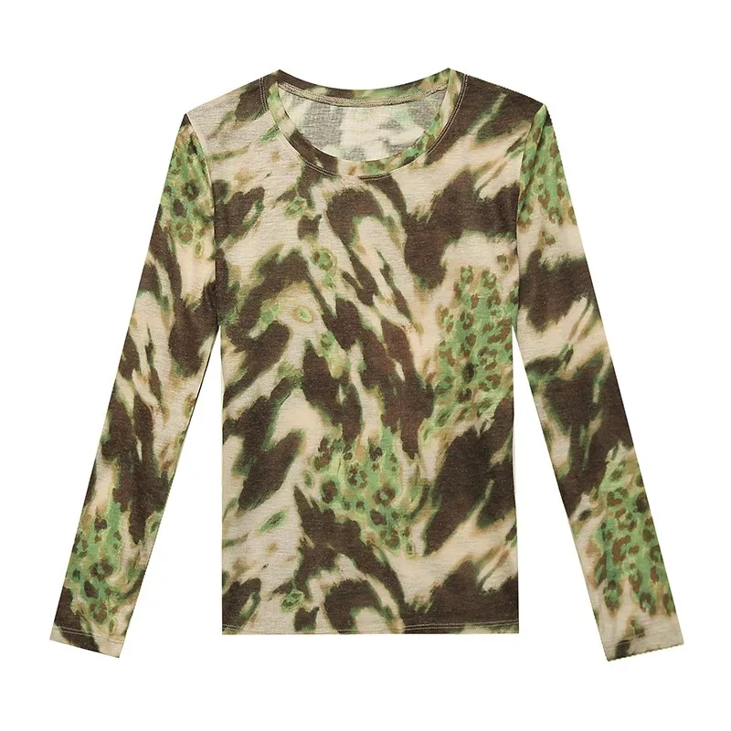 Faionable bedrukt lang Sve rond Ne T-shirt dames slim fit basis irt kleur Blo lente nieuwe Sle woon-werkverkeer Koreaanse Ve...