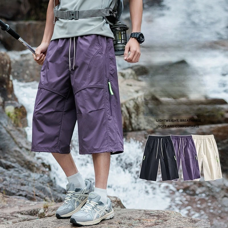 

Men Cargo Shorts Multi Pocket Utility Shorts with Drawstring Hem Summer Beach Holiday Loose Casual Work Shorts with Belt Loop