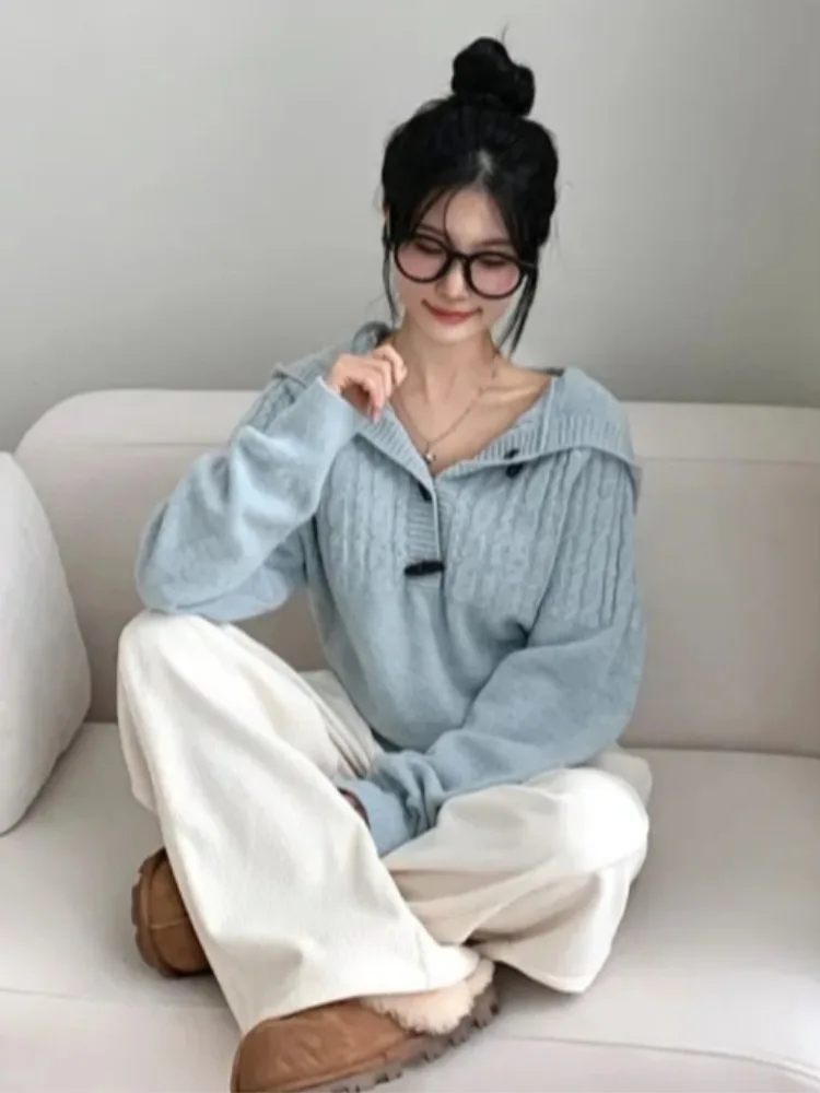 Chic Autumn Winter Soft Cozy Plaid Knit Long Sve Women's Sweater Sli Slimming Button Design Versatile Faionable Knit...