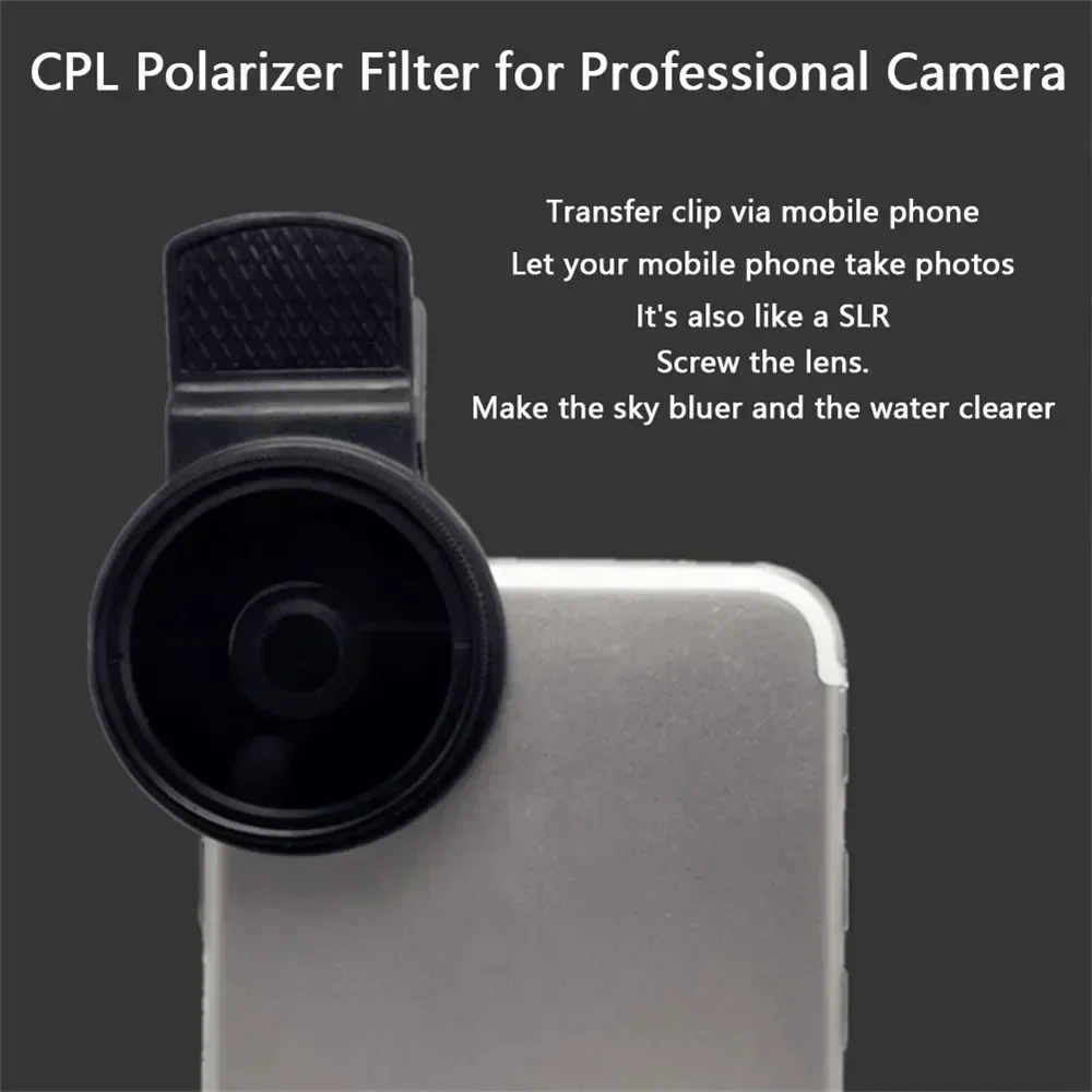 37MM CPL Filter Circular Camera Black Accessories Universal With Clip Portable Professional Phone Polarizer Wide Angle Lens