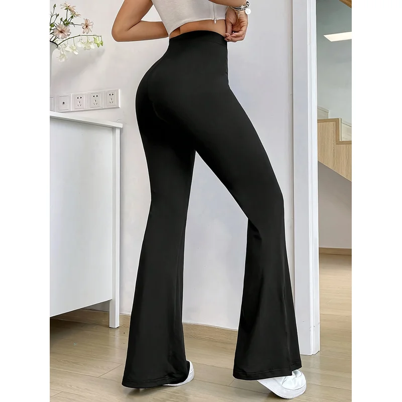 بنطلون نسائي أنيق وعصري لعام 2025 بخصر عادي وتصميم واسع من الأسفل، مريح ونحيف باللون الأسود مناسب للمكتب والاستخدام اليومي