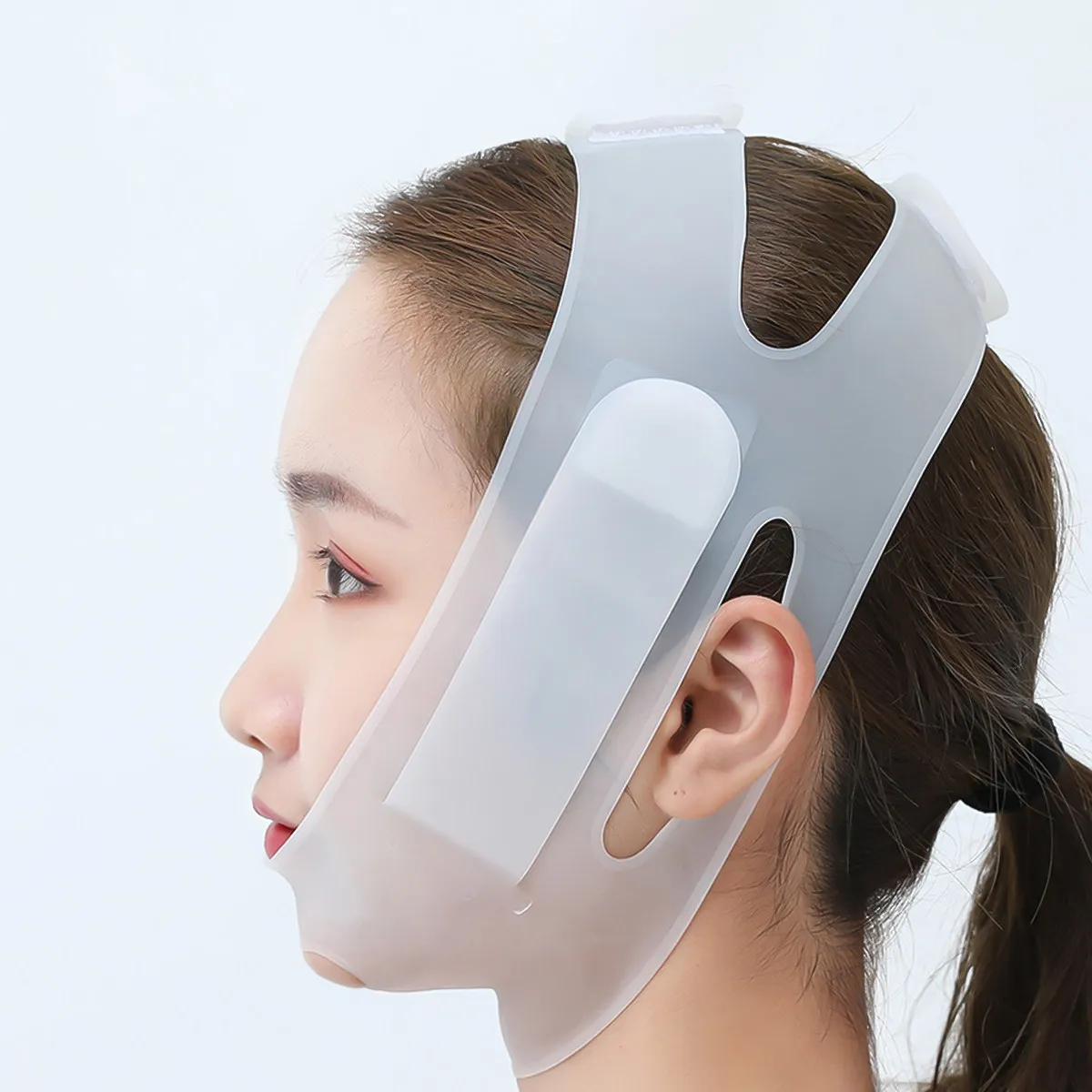 1個入りフェイススリミングベルト 高品質シリコン製フェイスリフティングバンド しわ防止 あご・頬用マスク 肌引き締め 1