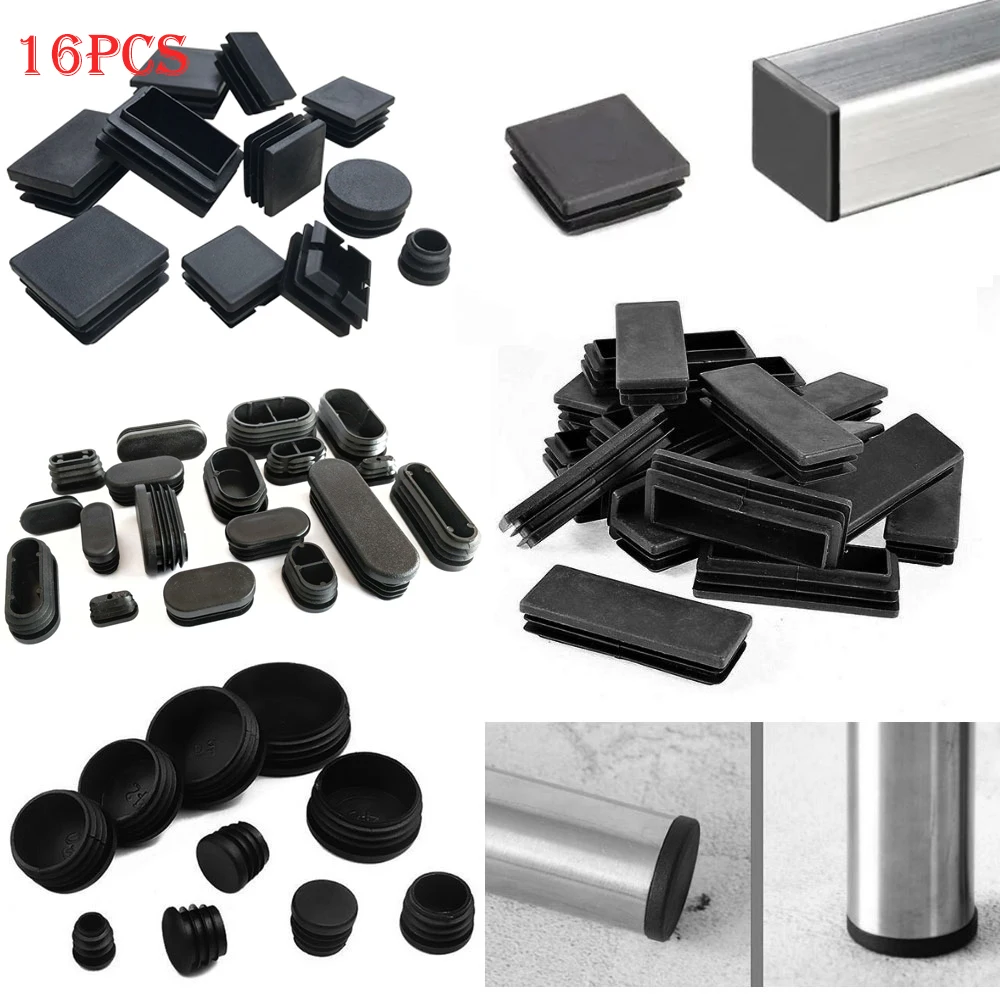 16Pcs Square Rectangular Tube Inserts End Caps Blanking Oval Round Olivary Plugs Pipe Chair Furniture Feet Covers