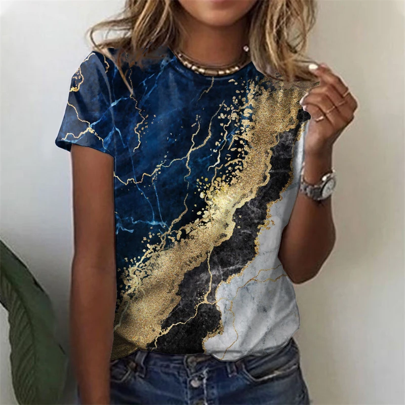 Women's T-shirt 3D Marble Texture Printed T Shirt O Neck Short Sleeve Summer Tops Casual Loose Basic Tee Female Comfortable Top