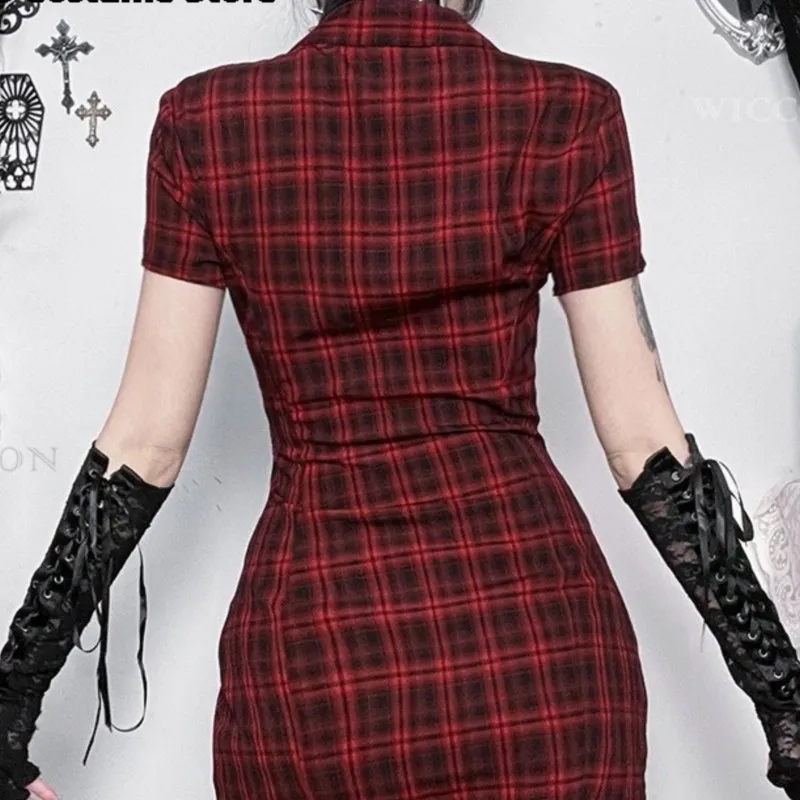

Erebus Costume Store Gothic Plaid Dress New Punk Rock Cosplay Anime Game Female Bodycon Vintage Short Skirt Halloween Party Perf