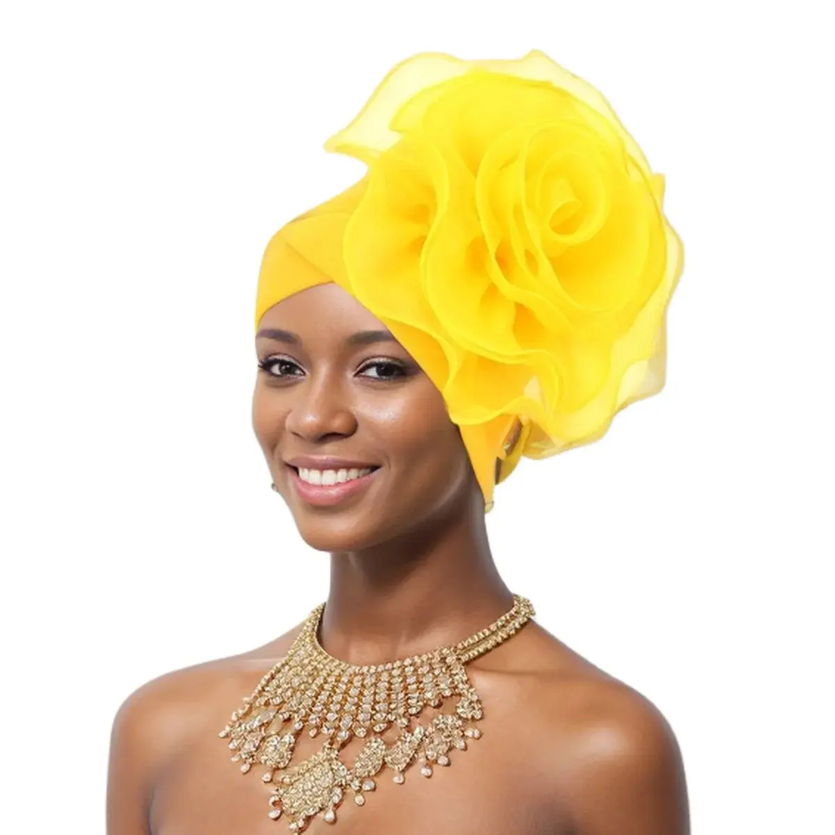 Turbante floral grande exagerado para mulheres, boné monocromático, envoltórios de cabeça africana, bandana para festa de casamento da igreja