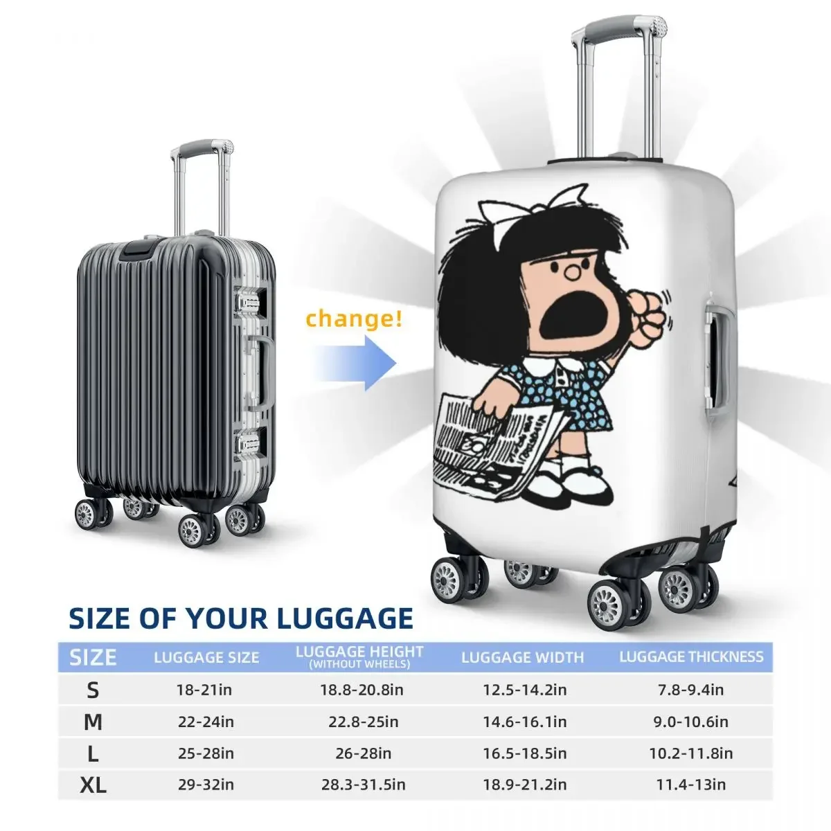 Angry Mafalda Suitcase Cover World Comic Vacation Travel Elastic Luggage Accesories Protection