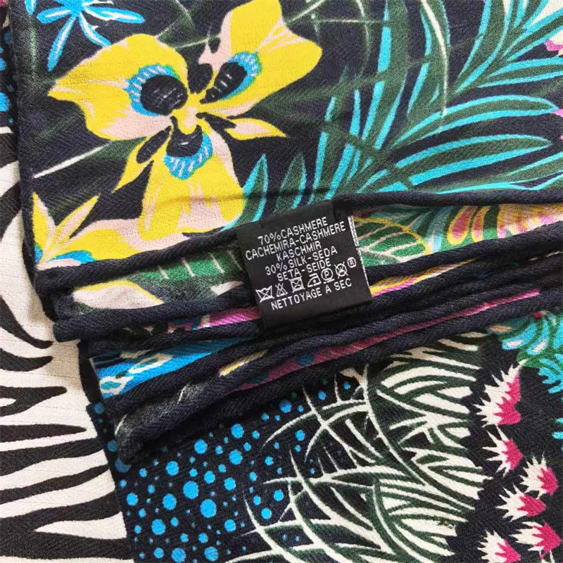 POBING Silk Cashmere Scarf Women Curled Square Scarves Wraps Foreast Zebra Printed Bandana Luxury Hijabs Female Foulards view 6