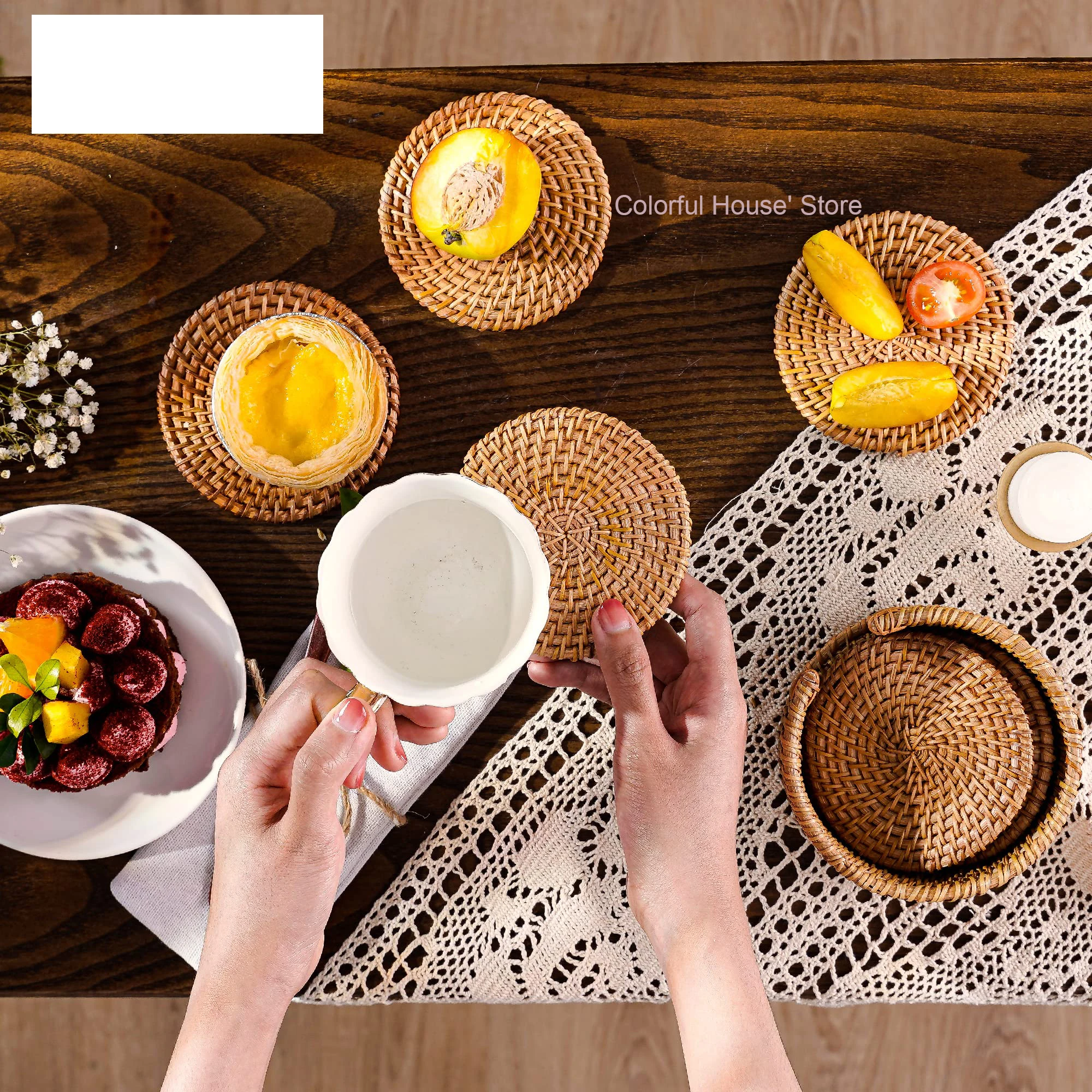 6Pc/set Rattan Coasters Set For Tea Accessories Round Non-Slip Tableware Placemat 10cm Dish Heat Resistant Plate Pads Woven