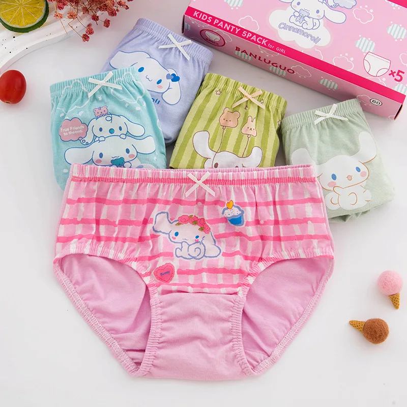 5 Pieces My Melodys Boys Girls Cotton Underwear Kawaii Anime Briefs Kuromis Cinnamoroll Purified Cotton Breathable Antibacterial