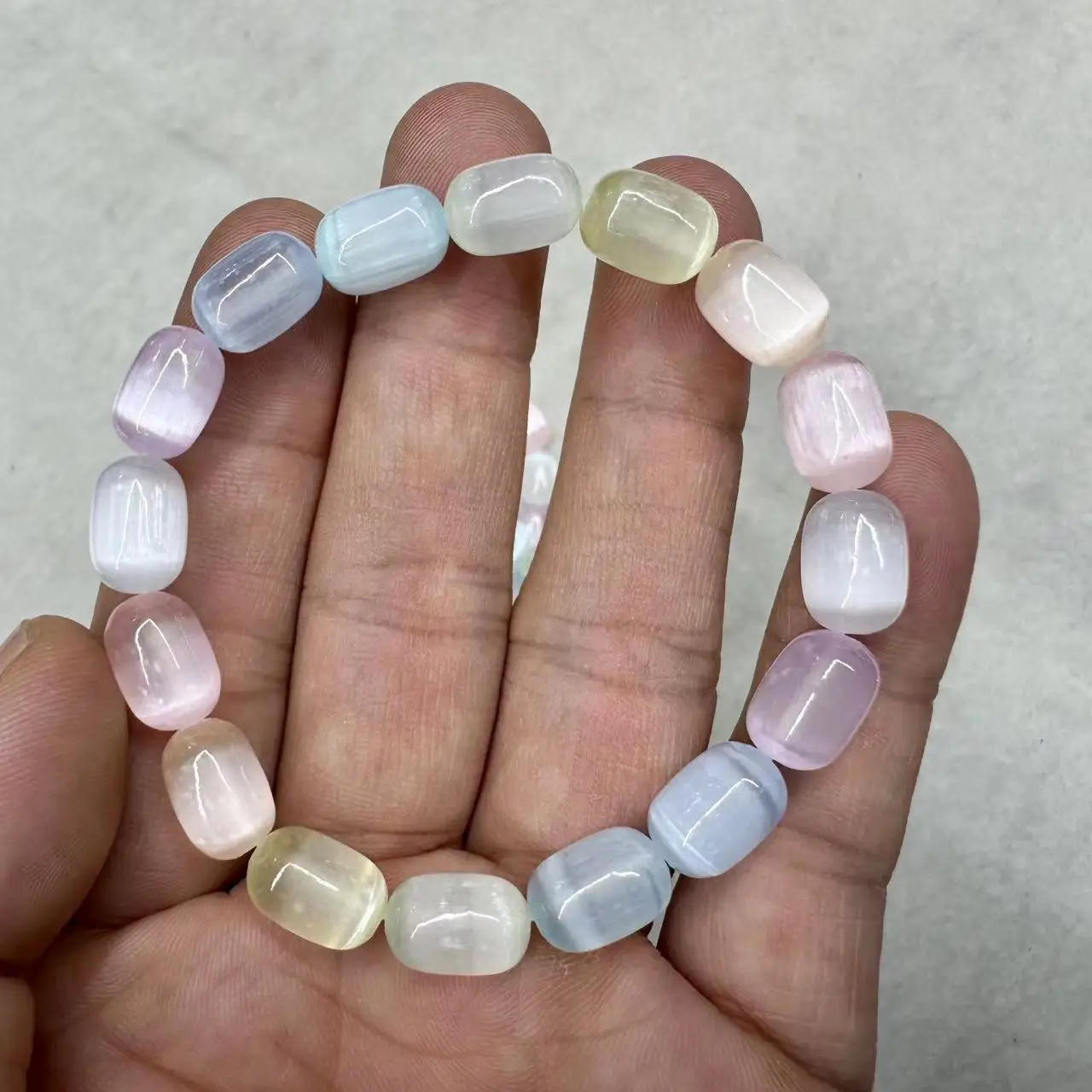 Natural Dyed Color Multicolor Calcite / Selenite Stone Beads Cat Eye Gemstone Jewelry Bracelet For Women For Gift Wholesale !