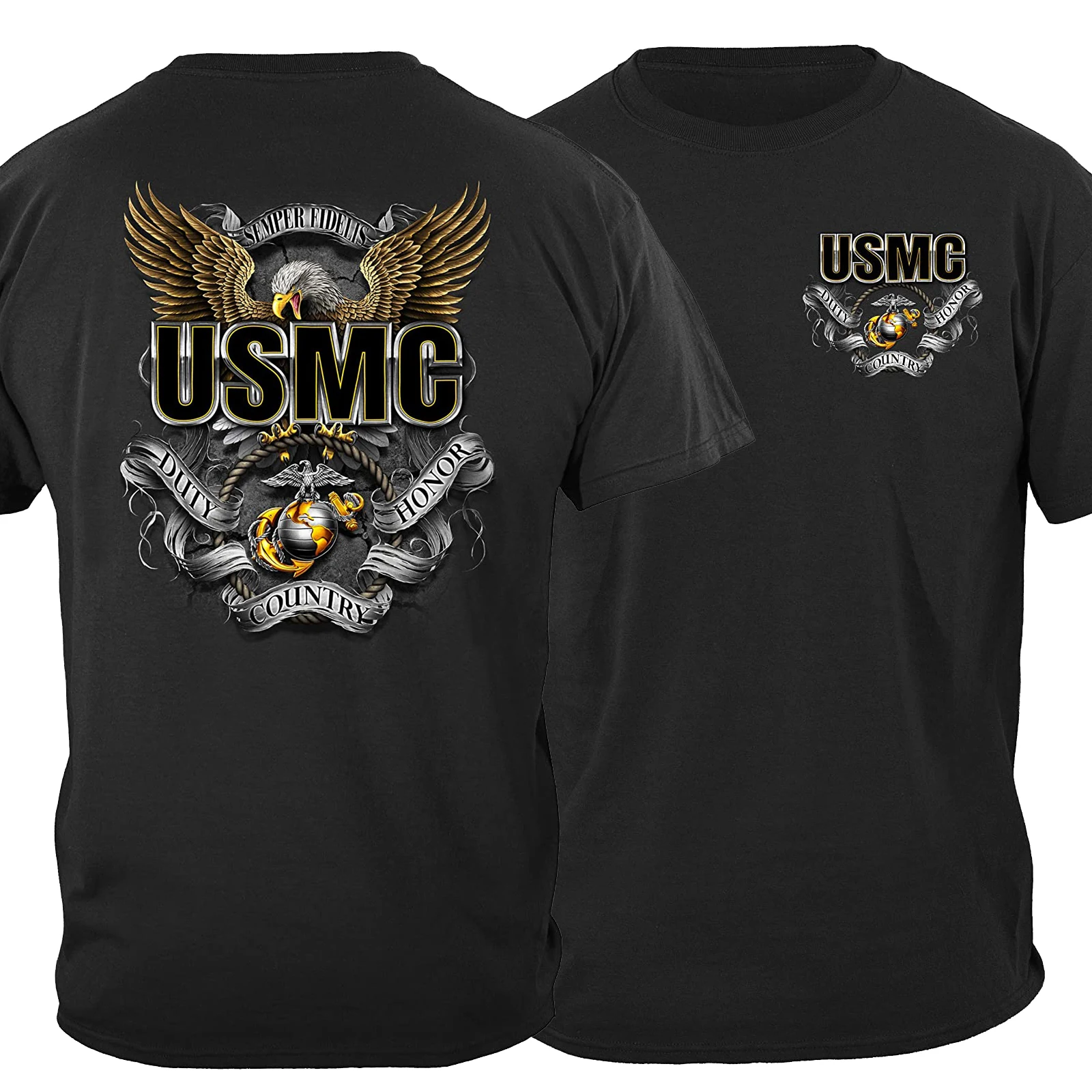 Duty Honor Country. US Marine Corps Eagle Anchor & Globe emblem T Shirt. Short Sleeve 100% Cotton Casual T-shirt Loose Top S-3XL