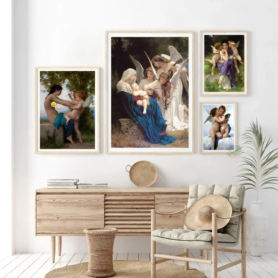 

William Adolphe Bouguereau Canvas Wall Art Poster New Classical Famous Paintings Song of the Angels Pianting Print Home Decor