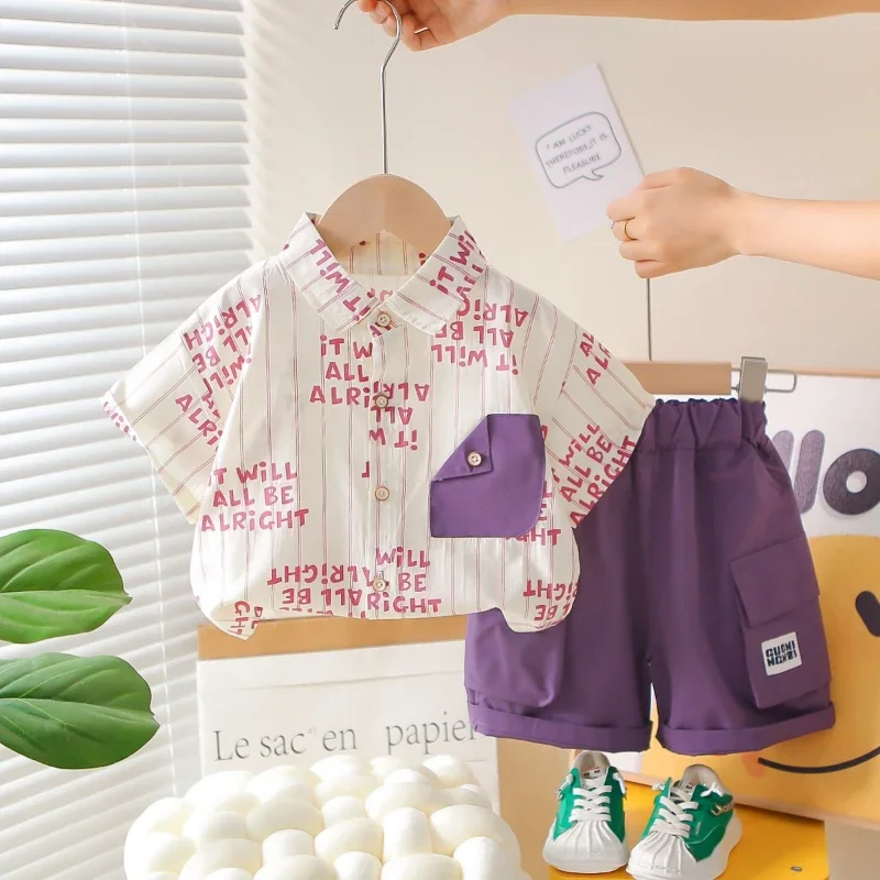 

New Summer Baby Clothes Suit Children Boys Letter Short Sleeved Shirt Shorts 2Pcs/Sets Infant Casual Clothing Kids Tracksuits