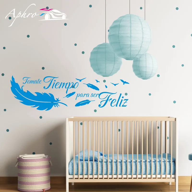 Tomate Tiempo  para ser Feliz Feather Wall Stickers Spanish Phrases Vinyl Wall Art Decoration Kids Children Room Wall Decals