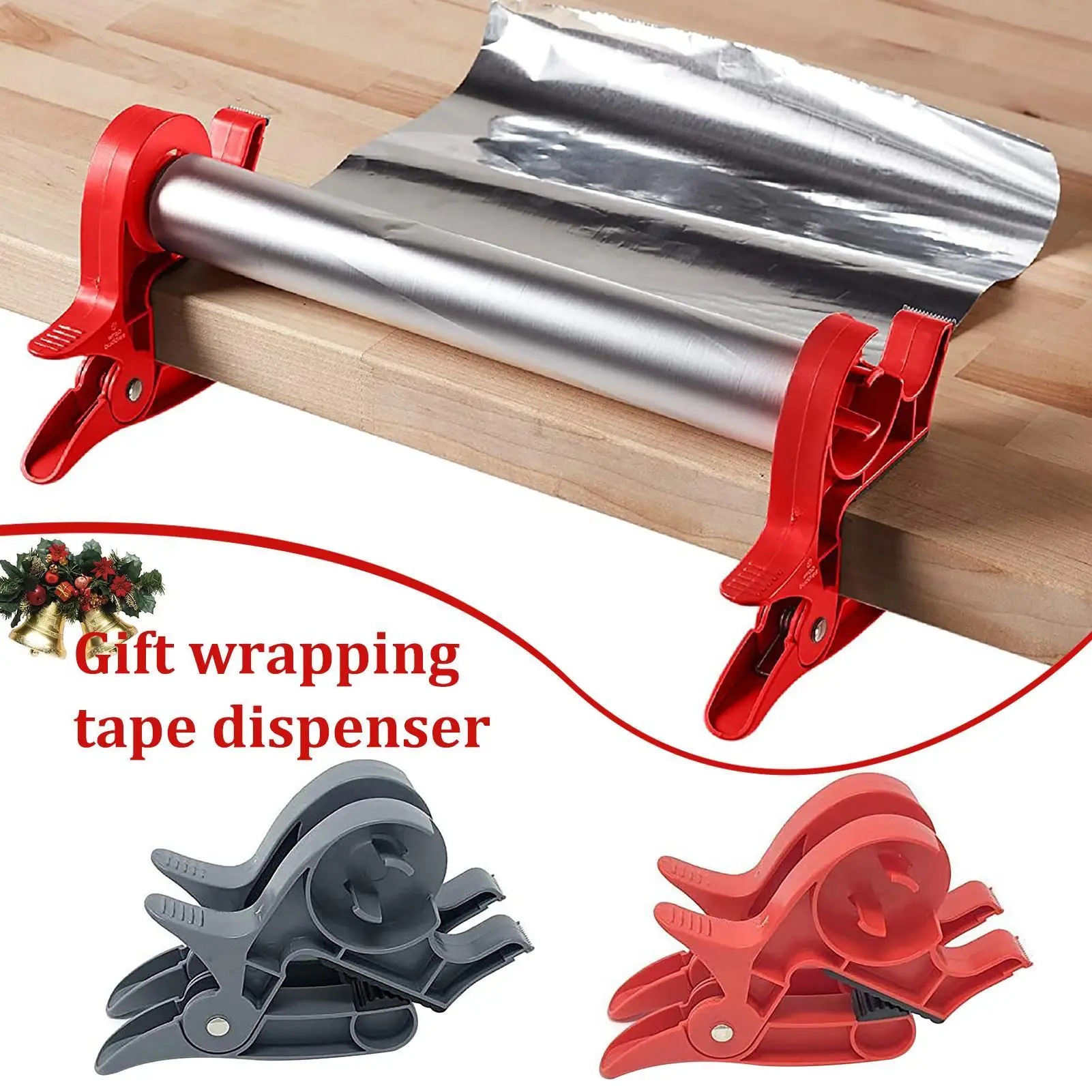 2pcs Tape Dispenser Cutter Paper Roll Holder Clip Wrap Tabletop Gift Wrapping Tool Christmas New Year Holiday Arts Crafts Tools
