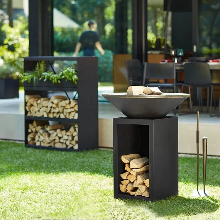 Bbq Corten Steel Bbq Rusty Corten Steel Fire Pits With Log Store Steel Bowl Fire Pit Corten Bbq