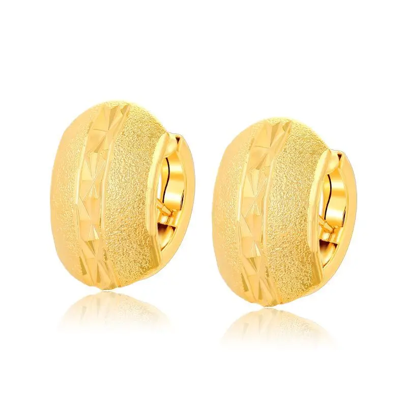 Engraving No Stone Hoop Earrings for Women Fashion Jewelry Pure Gold Color