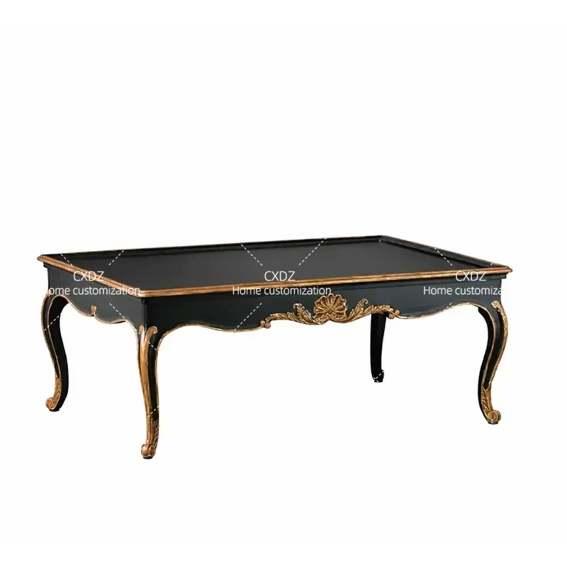 Rural Solid Wood Coffee Table Small Apartment Retro Carved Simple Rectangular Meeting Tea Table