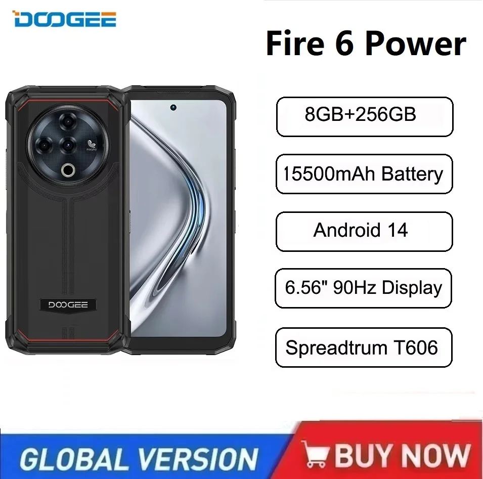 DOOGEE Fire 6 Power Rugged Smartphone Android 14 8GB+256GB 6.56