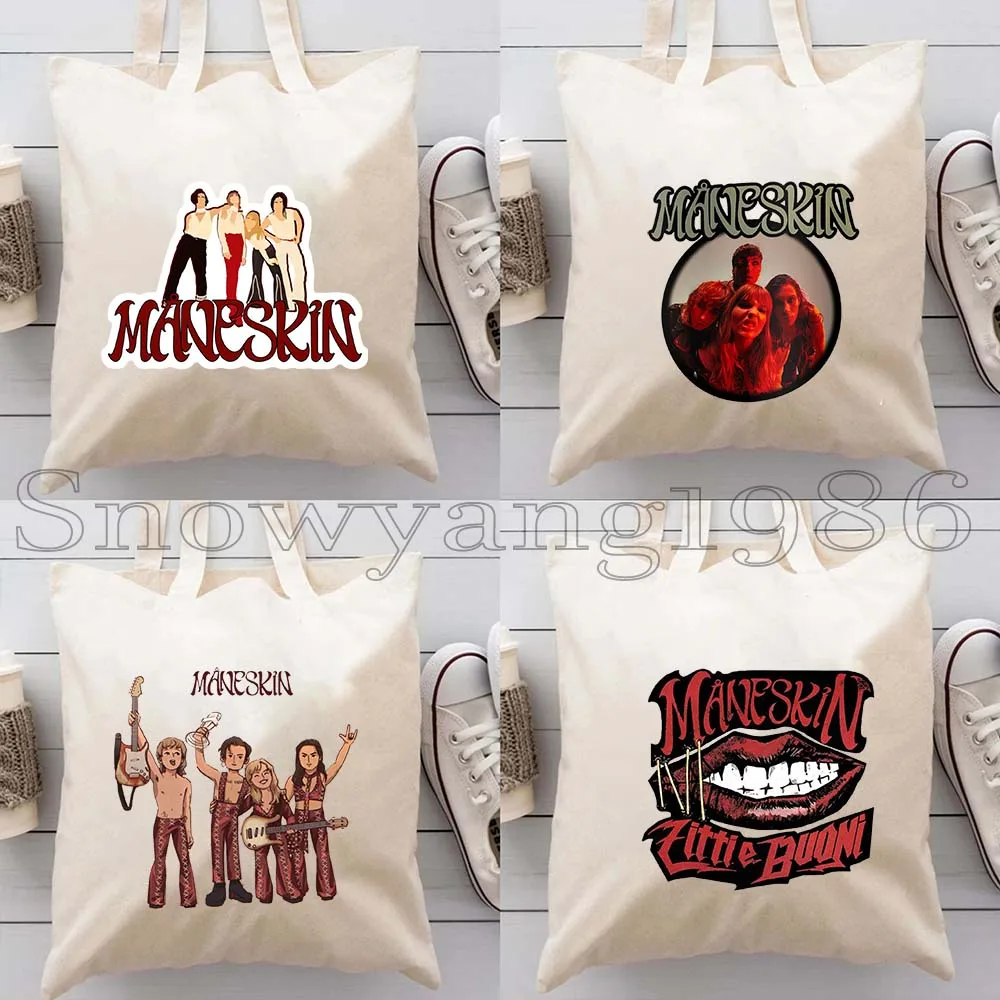 

4PCS Maneskin Damiano David Italia Music Band MAMMAMIA Damian Canvas Tote Bag Shopper Handbag Reusable Grocery Bag Hand Bags