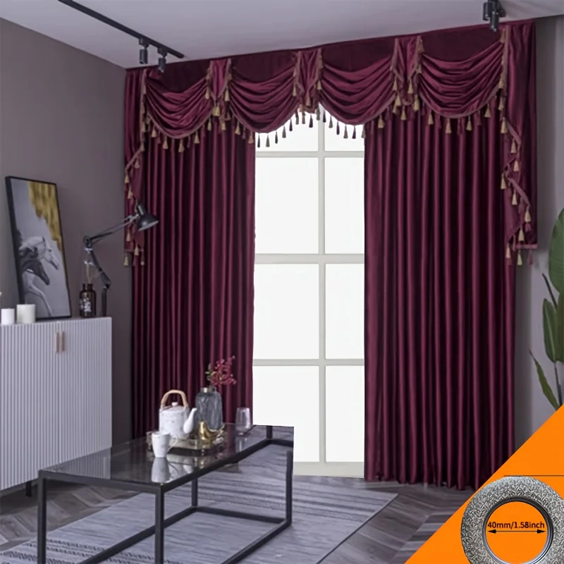 

2pcs European light luxury curtain living room luxury bedroom solid color thickened flannelette finished products, no valance