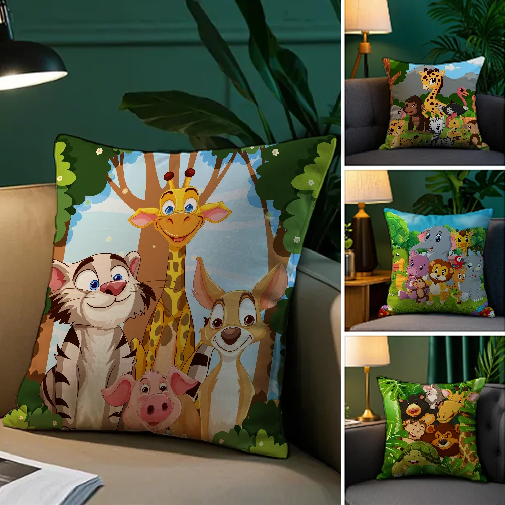 

Cute Cartoon Zoo Animal Pillow Case Plush Fabric Soft Double Sided Print Sofa Cushion Cover Throw Pillow Covers