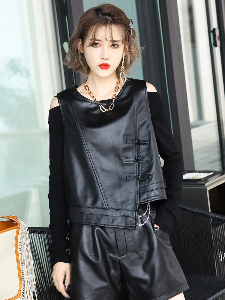 

Женский жилет из натуральной овчины, осень-зима 2022, новый Sle, нерегулярный слив, круглый, на пуговицах, модный