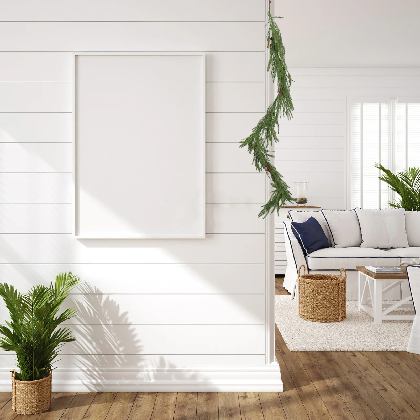 

Christmas Norfolk Pine Artificial Garland Real Touch Greenery Realistic Plant Holiday Hanging Ornament Decor Table